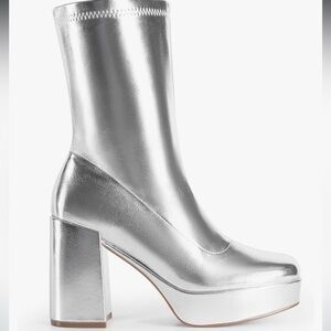 DREAM PAIRS Silver Platform Ankle Boots